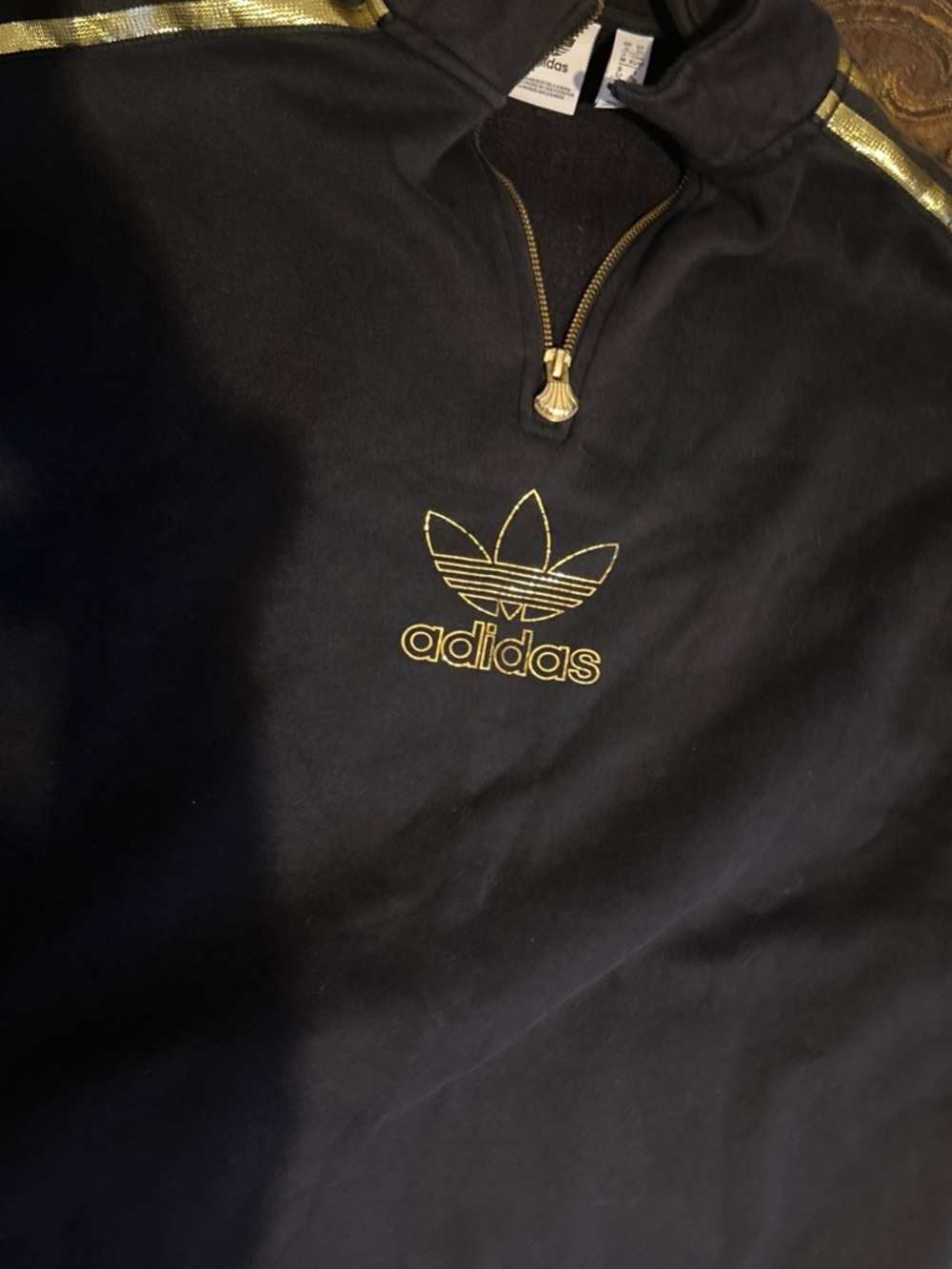 adidas Black Zip-Front Pullover with Gold Logo